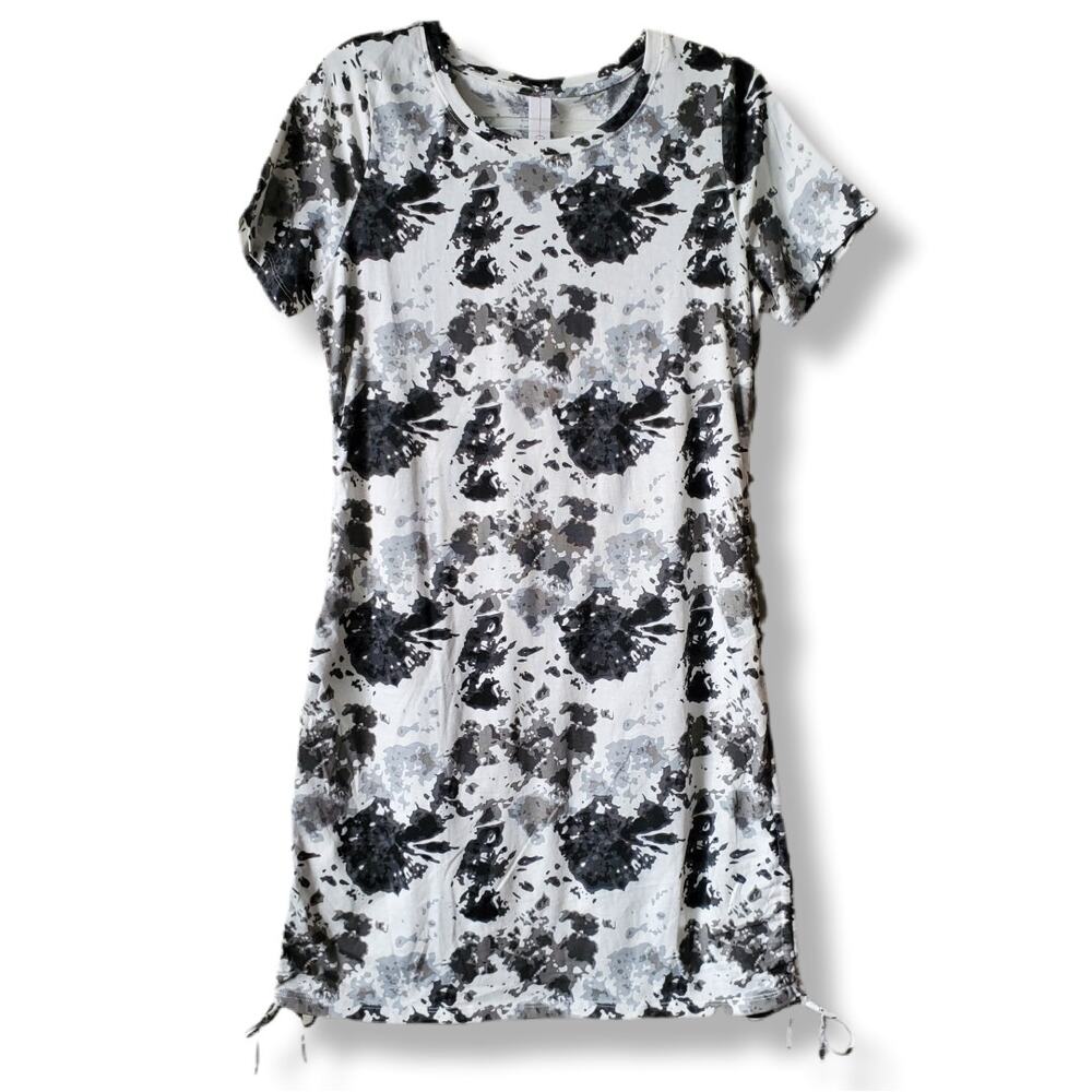 Women Black White Tie Dye Mini Dress Tunic Top M Boho Beach Resort Casual NEW